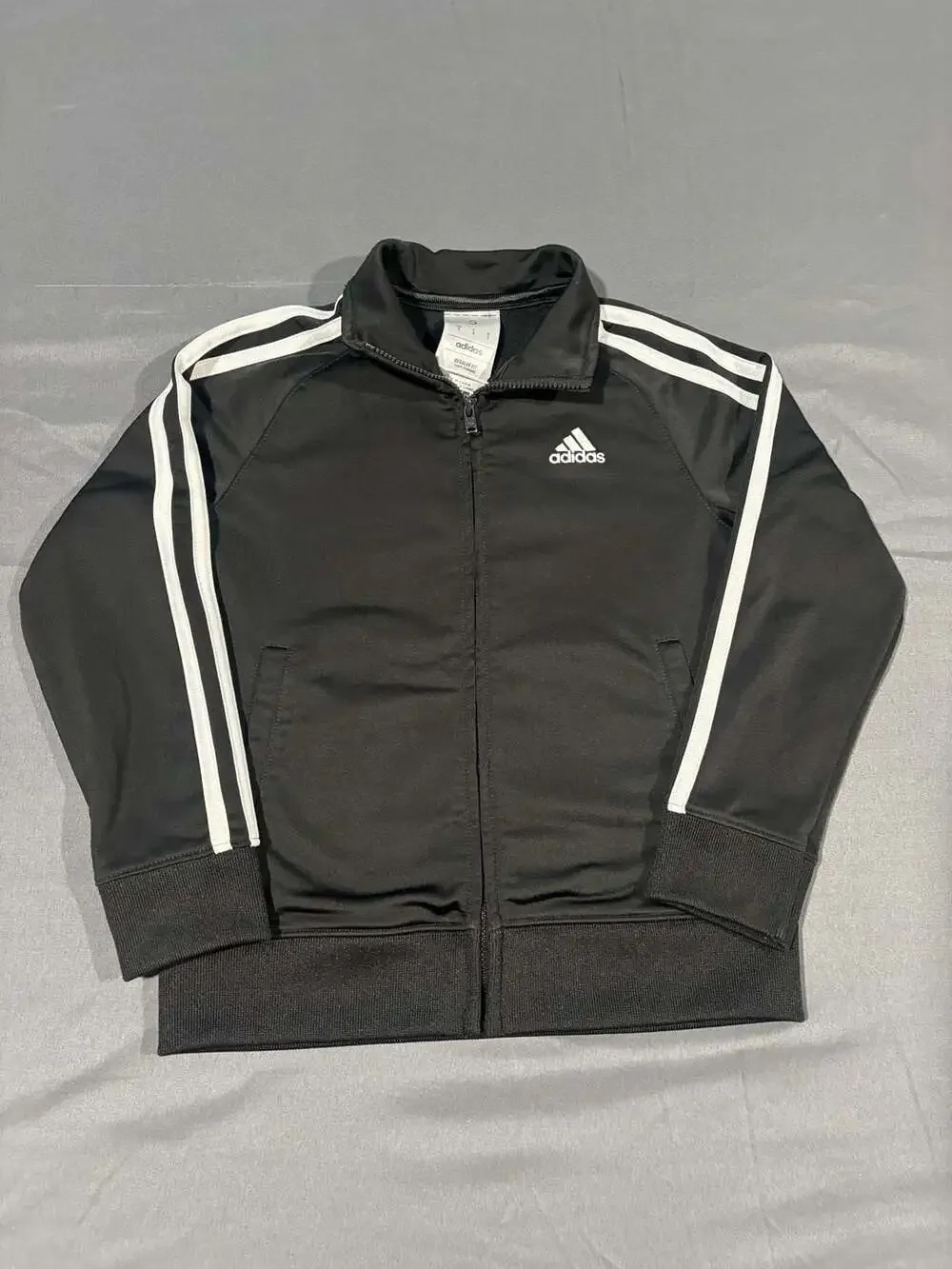 Adidas Regular Fit Full Zip Track Jacket Black White 3-Stripes Boys Size 5